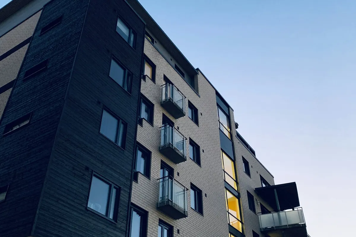 Multifamily apartment building with balconies